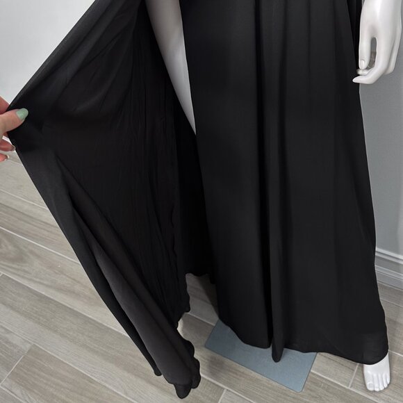 Lulus Dreamy Romance Backless Strappy High Slit Maxi Dress in Black Women's Sz L - Picture 8 of 16